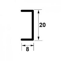Profil U decorativ din inox, A=8mm, l=20mm